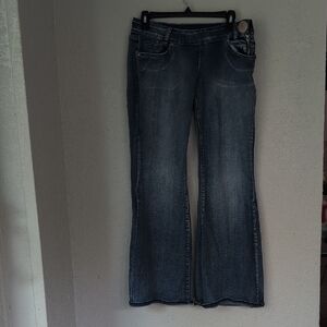 Women's Blue Jeans Flamingo Pull On Y2K Style Pant 30x30 Flare Med Wash